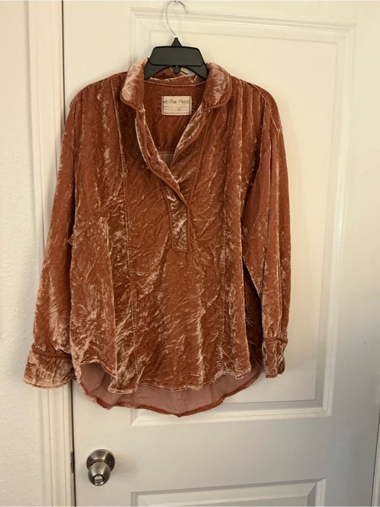 Free People Tops - Free People We The Free Luxy Velvet Blouse Top Terracotta Rust Cedar Wood XS